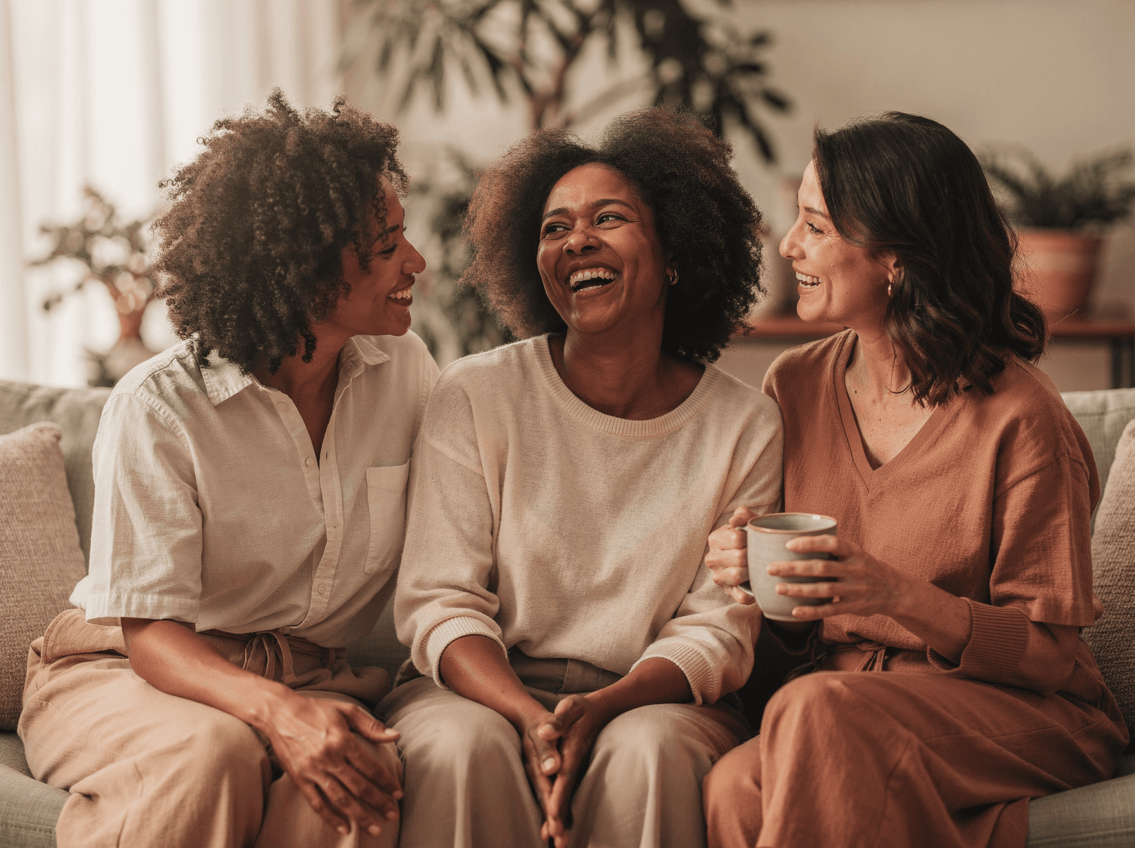 Women in warm light, gathered in community.